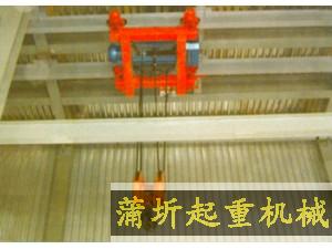 當(dāng)起重載荷大，而廠房結(jié)構(gòu)及空間有限，單雙梁起重機(jī)不能滿足起吊要求時(shí)，采用雙軌架空小車起重機(jī)。